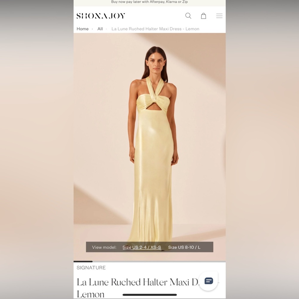 Shona Joy La Lune Halter Maxi Dress - Lemon - US 6/ AU 10
